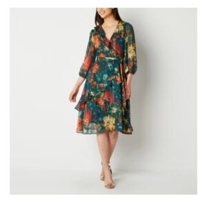 Danny & Nicole Multicolor Floral Long Sleeve Dress